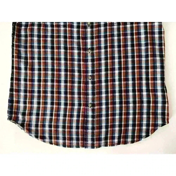 Salt Valley Men's Size LRG Plaid Button Up Shirt Navy Brown Pockets Thin Cotton - Picture 9 of 13